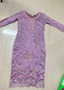 Lavender Embroidered Kurti Set