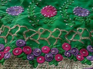 Vibrant Green Embroidered Floral Fabric