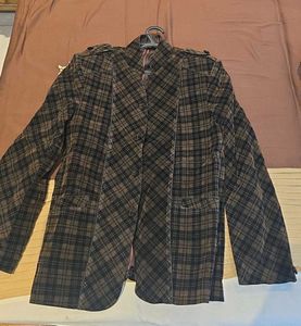 Brown Plaid Velvet Blazer
