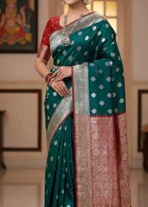 Elegant peacock colour Silk Saree