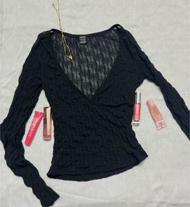 Shein Black Wrap Top