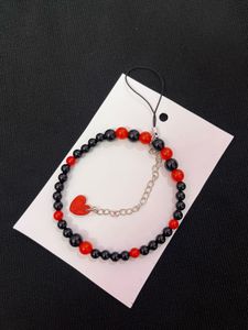 Red & Black Beaded Phone Charm with Heart ♥️