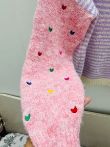 Pastel Striped Heart Sleeve Sweater