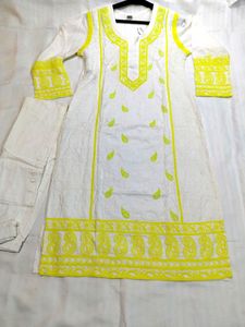 Chikankari Work Kurti And Pencil Pant