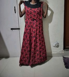 Elegant Red &amp; Black Floral Gown