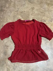 Red Swiss Dot Peplum Top