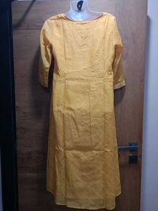(Rangmanch)Bright Yellow Printed Kurti Embroidery.