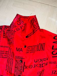 Red Newspaper Print Top
