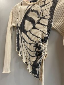 Abstract Print Ribbed Asymmetric Top