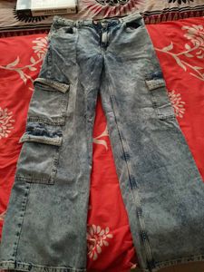 Acid Wash Cargo Jeans