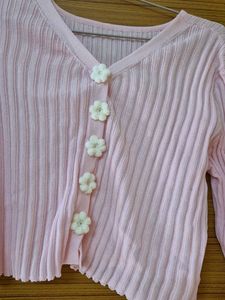 Pink Flower Button Cardigan