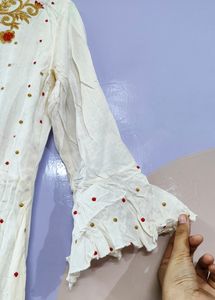 Pretty Cream Anarkali Cotton Kurta