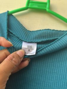 teal Blue Ribbed Long Sleeve Top