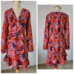 Floral Print Ruffle Dress, Length 38 Inches
