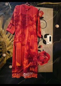 one time used Elegant Red Printed Kurta