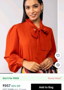 Bow Tie Neck Cuffed Sleeve Shirt