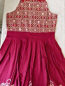 Elegant Maroon Embroidered Maxi Dress