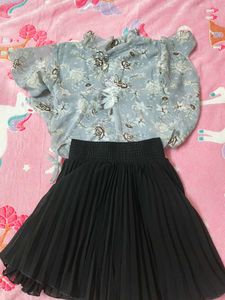 Floral Top &amp; Pleated Skirt Set