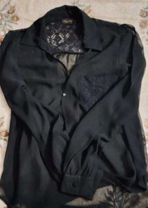 Sheer Black Lace Accent Blouse