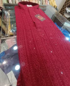 Maroon Embroidered Kurta Set