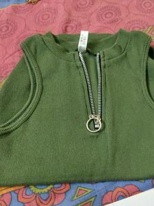 Mustard Yellow Crop Deep Neck Full Sleeve Tshirt