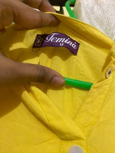 Yellow Floral Embroidered Kurta With Pent