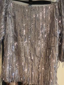 Grey Sequin Off Shoulder Top