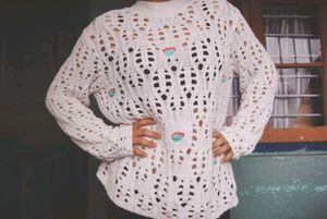 Crochet white sweater