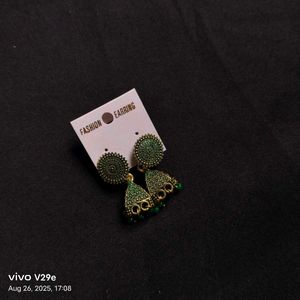 Green Jhumka Earrings