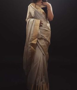 Elegant Cream & Gold Saree