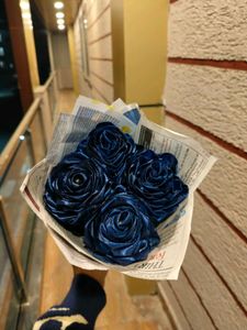 Elegant Blue Ribbon Rose Bouquet