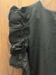 Ruffle Sleeve Black Blouse