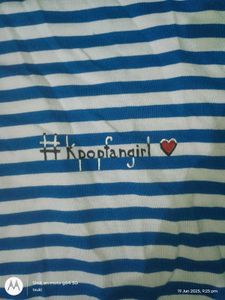 oversized blue &amp; white striped tshirt kpop fangirl