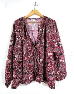 Dark Red Floral Print Top