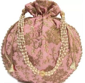 Pink Embroidered Potli Bag