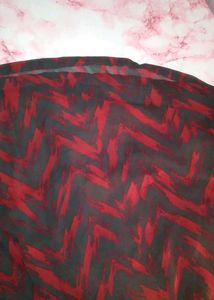 Grey &amp; Red Net Long Skirt with Pure Cotton Lining