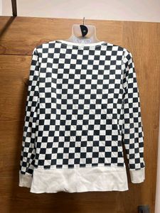 Black &amp; White Checkerboard Full-Sleeve T-Shirt