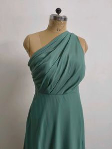 Elegant Sage Green One-Shoulder Gown