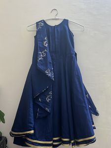 Blue Gown With Golden Handwork