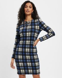 Blue Plaid Long Sleeve Dress