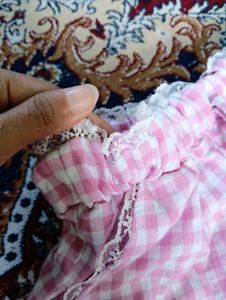 Pink Gingham Shorts with Lace Trim