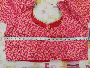 Pink And Golden Unused Brocade Blouse Tassel Sleev