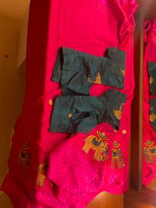 Pink Elephant Embroidered Saree