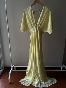 Lime Yellow Plunge Neck Maxi Dress