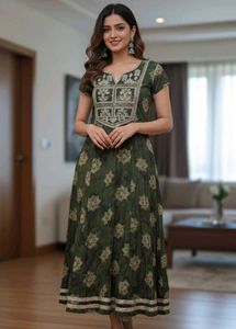 Olive Green Embroidered Kurta
