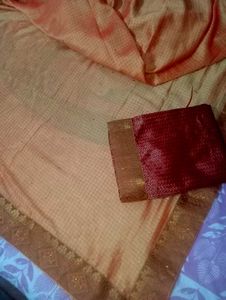 Soft Shining Orange Saree With Red Blouse