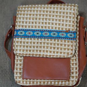 Jute Lather Mobile Sling Bags