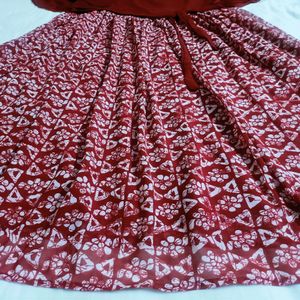 AMARA BANDHANI PRINTED MAROON FLARED KURTI