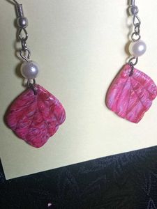 Pink Marble &amp; Pearl Earrings