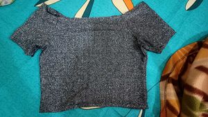 Sparkly Black And Silver Crop Top
